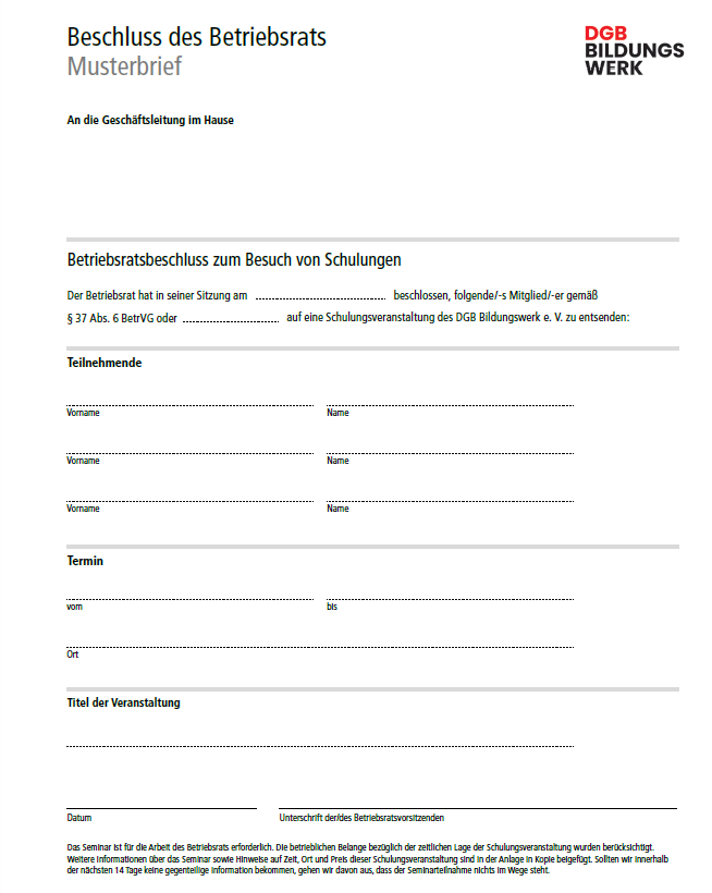 Beschluss des Betriebsrats Screenshot