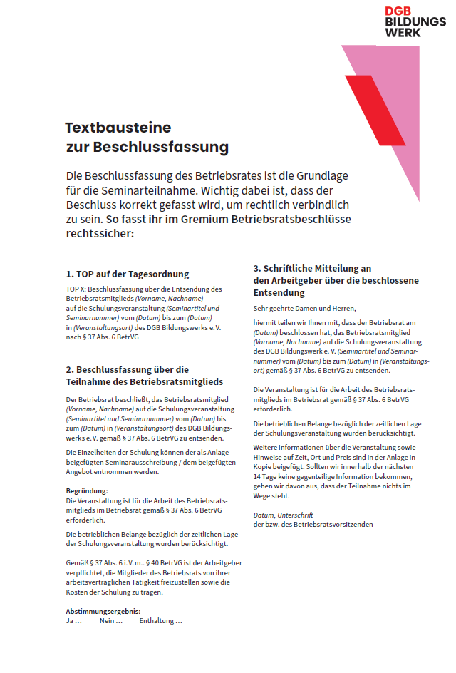 Textbausteine zur Beschlussfassung Screenshot